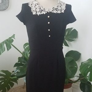 Black and White Lace Collar Button Up Wiggle Dress